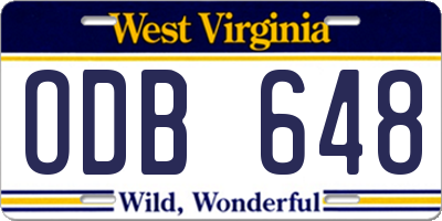 WV license plate ODB648