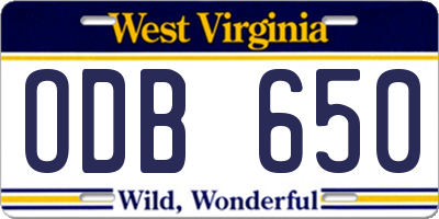 WV license plate ODB650