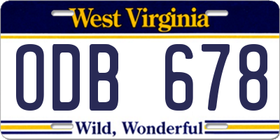 WV license plate ODB678