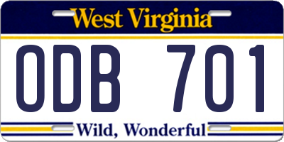 WV license plate ODB701