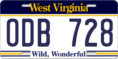 WV license plate ODB728
