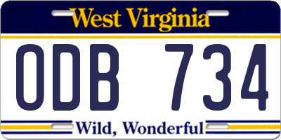 WV license plate ODB734