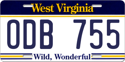WV license plate ODB755