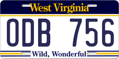 WV license plate ODB756