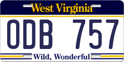WV license plate ODB757