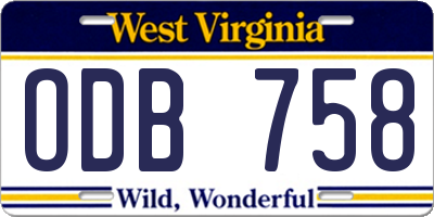 WV license plate ODB758