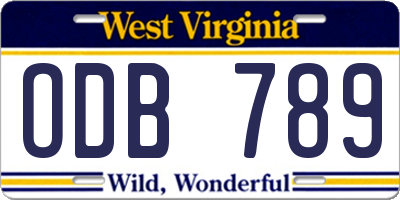 WV license plate ODB789