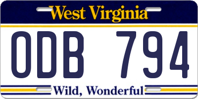 WV license plate ODB794
