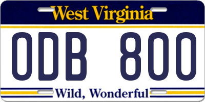 WV license plate ODB800