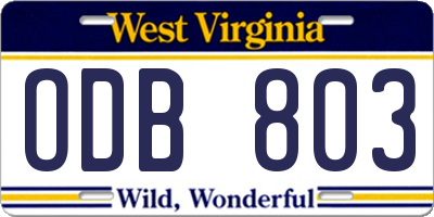 WV license plate ODB803