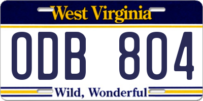 WV license plate ODB804