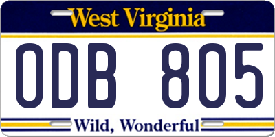 WV license plate ODB805
