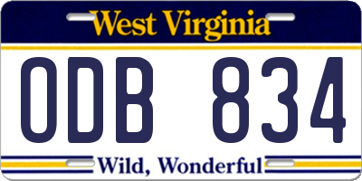 WV license plate ODB834