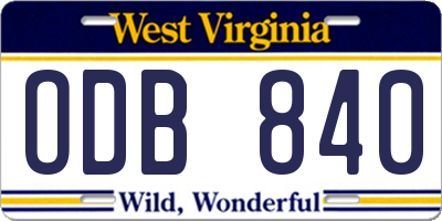 WV license plate ODB840