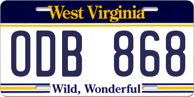 WV license plate ODB868