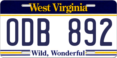 WV license plate ODB892