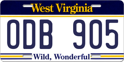 WV license plate ODB905