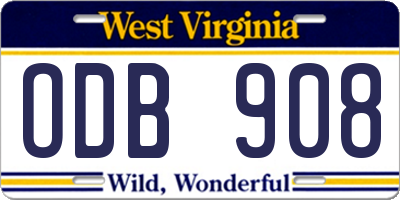 WV license plate ODB908