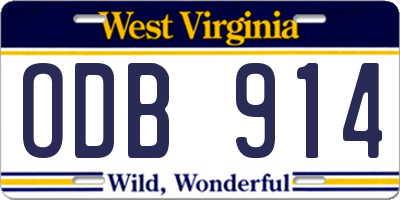 WV license plate ODB914