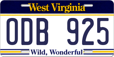 WV license plate ODB925