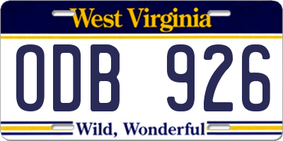 WV license plate ODB926