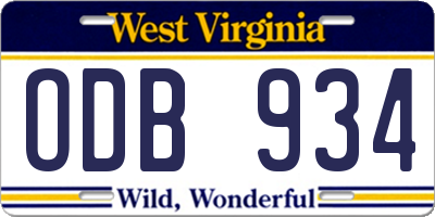 WV license plate ODB934