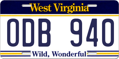 WV license plate ODB940