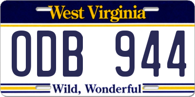 WV license plate ODB944