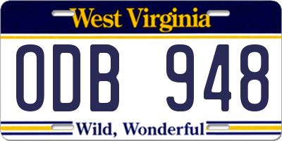 WV license plate ODB948