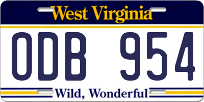 WV license plate ODB954
