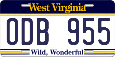 WV license plate ODB955