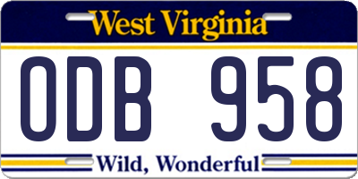 WV license plate ODB958