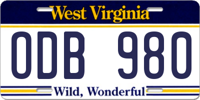 WV license plate ODB980