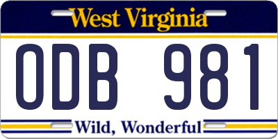 WV license plate ODB981