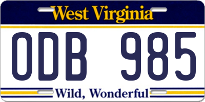 WV license plate ODB985