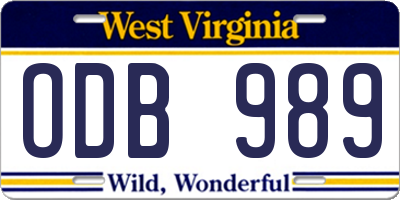 WV license plate ODB989