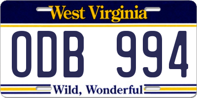 WV license plate ODB994