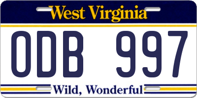 WV license plate ODB997