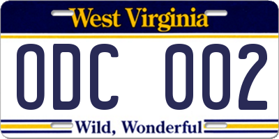 WV license plate ODC002
