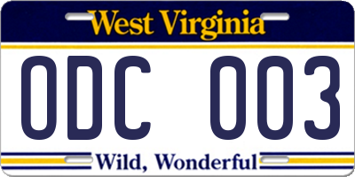 WV license plate ODC003