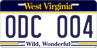 WV license plate ODC004