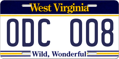 WV license plate ODC008