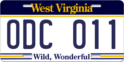 WV license plate ODC011