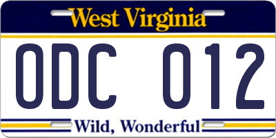 WV license plate ODC012