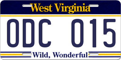 WV license plate ODC015