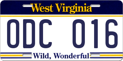 WV license plate ODC016