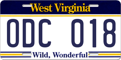 WV license plate ODC018