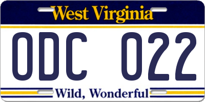 WV license plate ODC022
