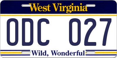 WV license plate ODC027