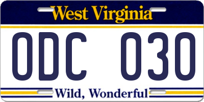 WV license plate ODC030